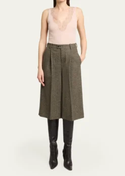 Saint LaurentHerringbone Wool Culotte Shorts