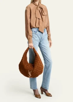 Saint LaurentIcare YSL Quilted Suede Hobo Bag