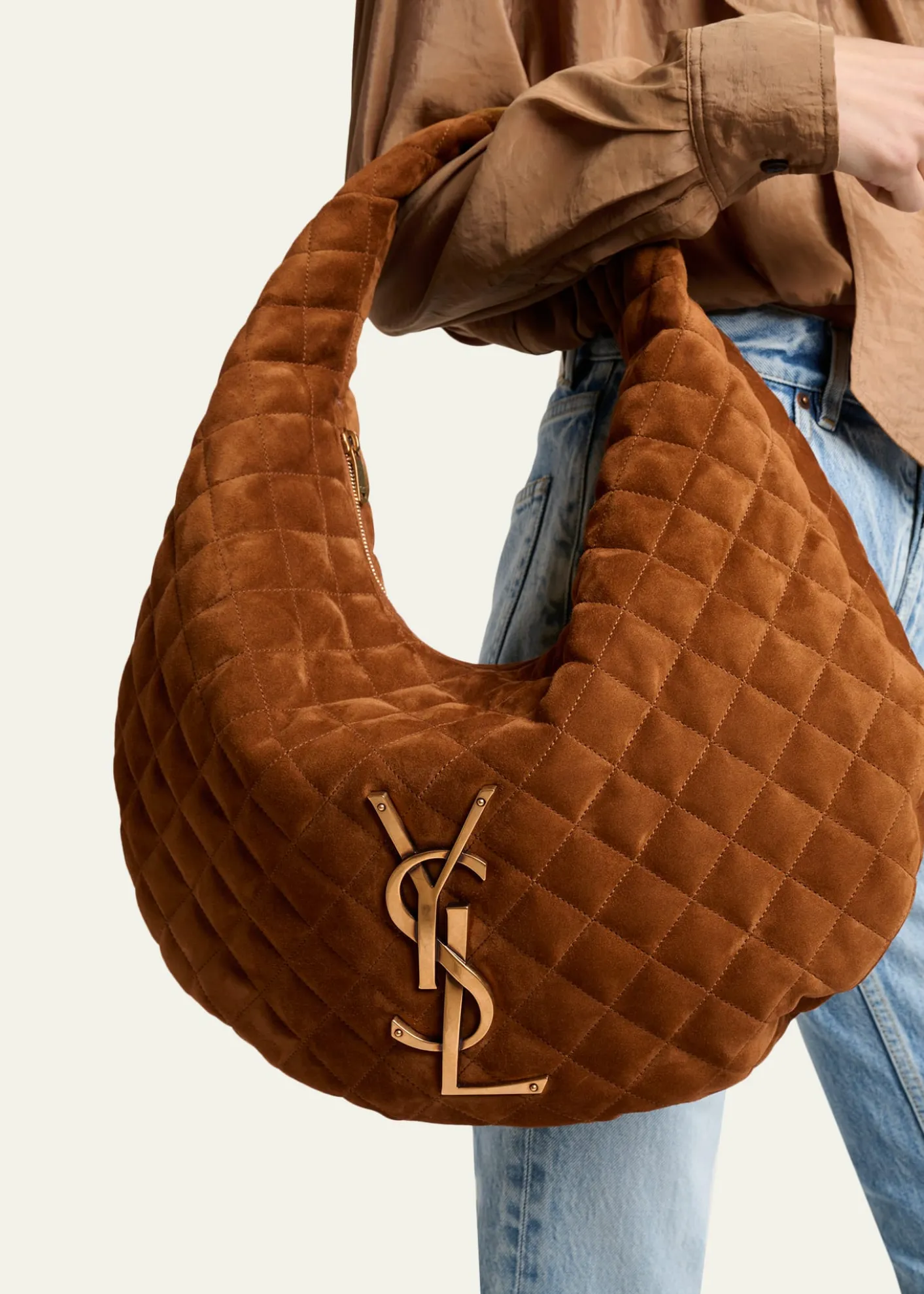 Saint LaurentIcare YSL Quilted Suede Hobo Bag
