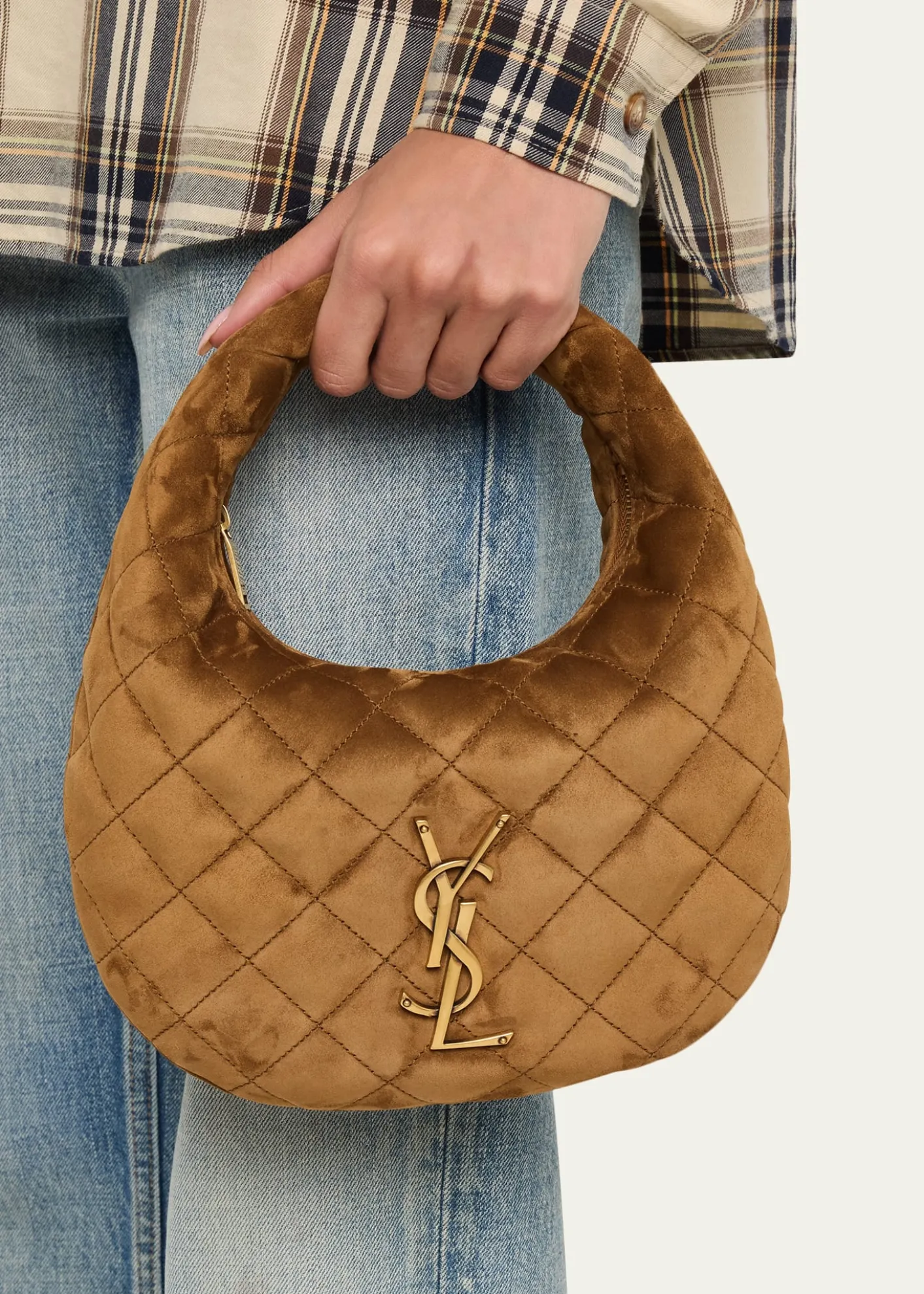 Saint LaurentIcarino Baby YSL Quilted Suede Hobo Bag