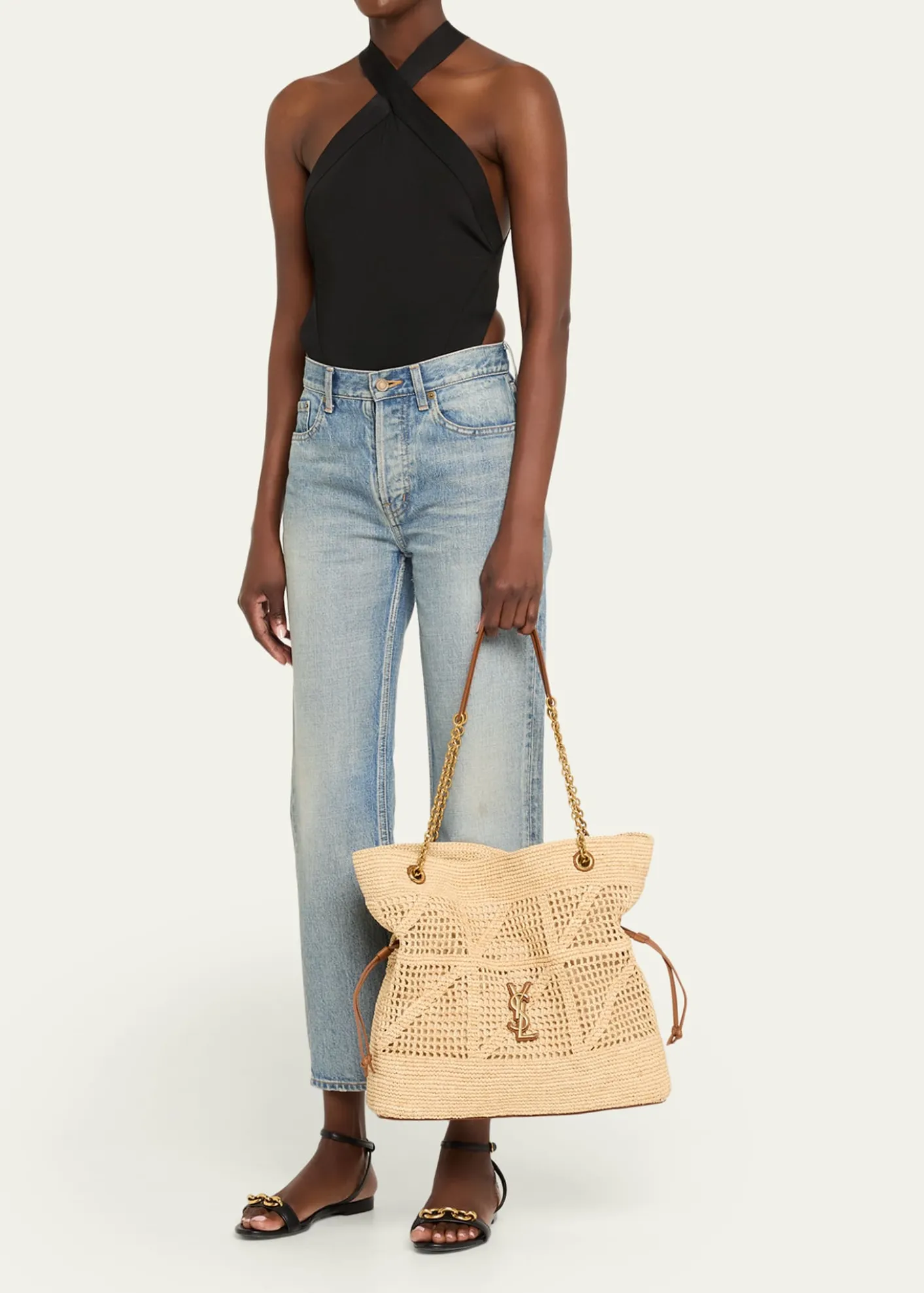 Saint LaurentJamie YSL Shopper Tote Bag in Woven Raffia