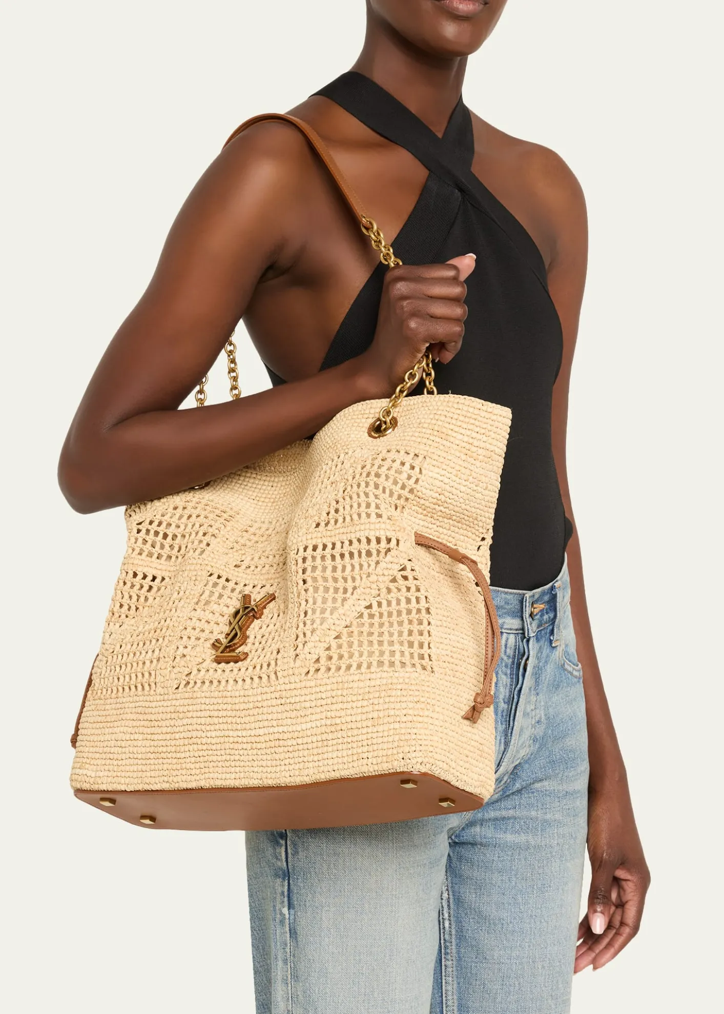Saint LaurentJamie YSL Shopper Tote Bag in Woven Raffia