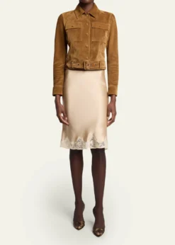 Saint LaurentLace-Trim Satin Knee-Length Skirt