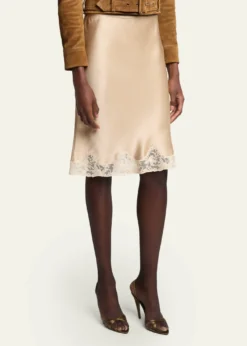 Saint LaurentLace-Trim Satin Knee-Length Skirt