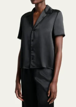 Saint LaurentLace-Trim Short-Sleeve Silk Pajama Shirt