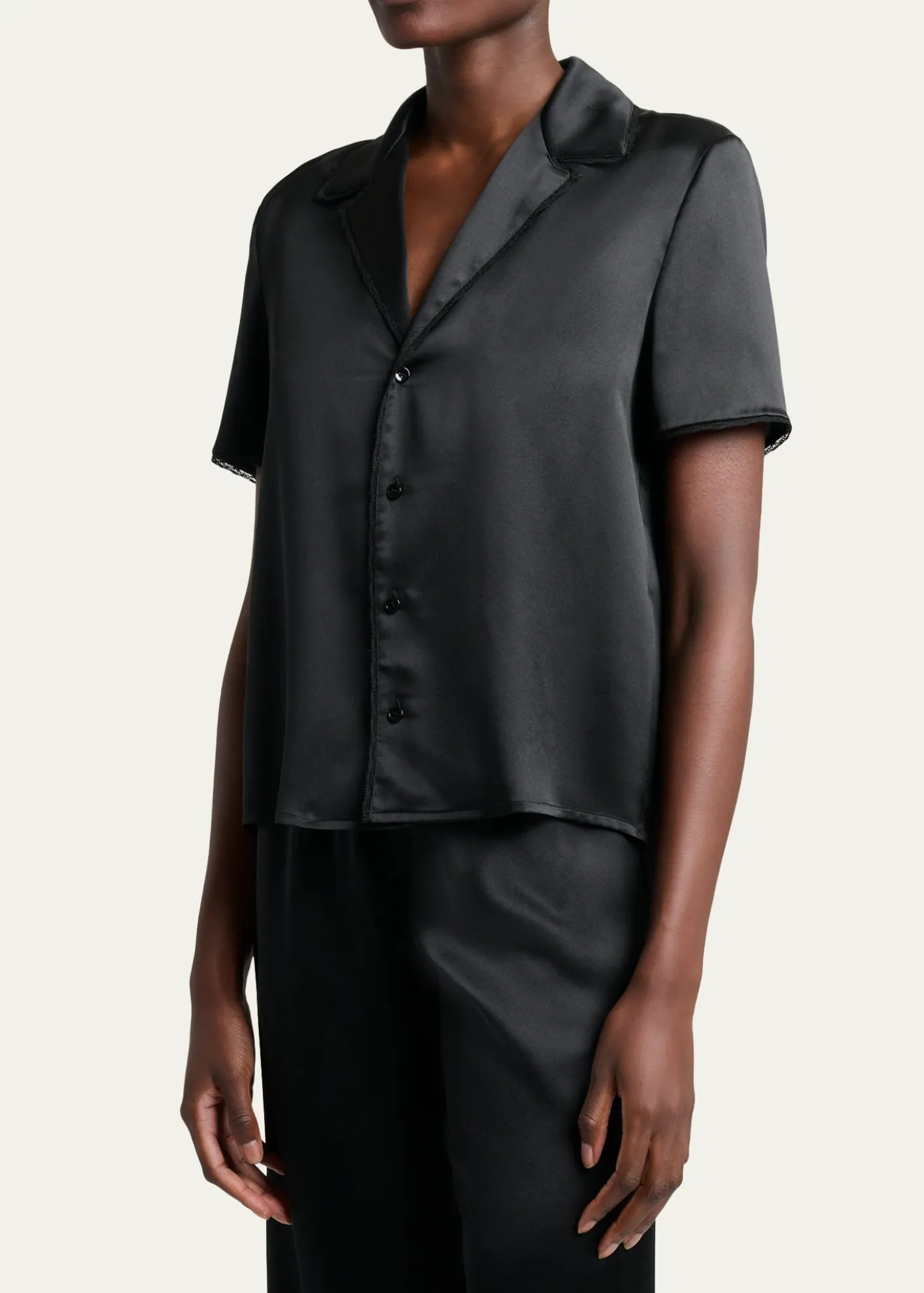Saint LaurentLace-Trim Short-Sleeve Silk Pajama Shirt