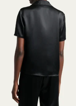 Saint LaurentLace-Trim Short-Sleeve Silk Pajama Shirt