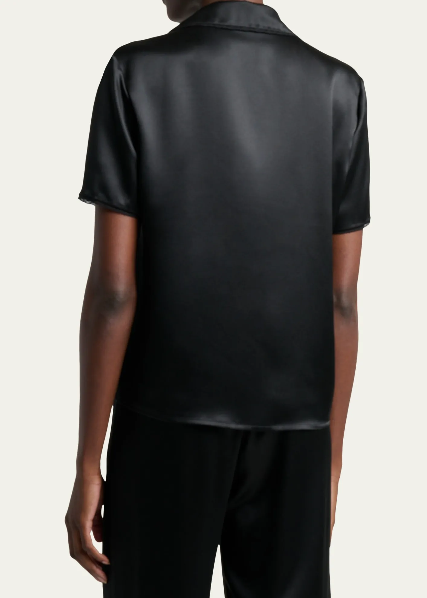 Saint LaurentLace-Trim Short-Sleeve Silk Pajama Shirt