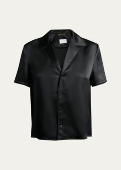 Saint LaurentLace-Trim Short-Sleeve Silk Pajama Shirt