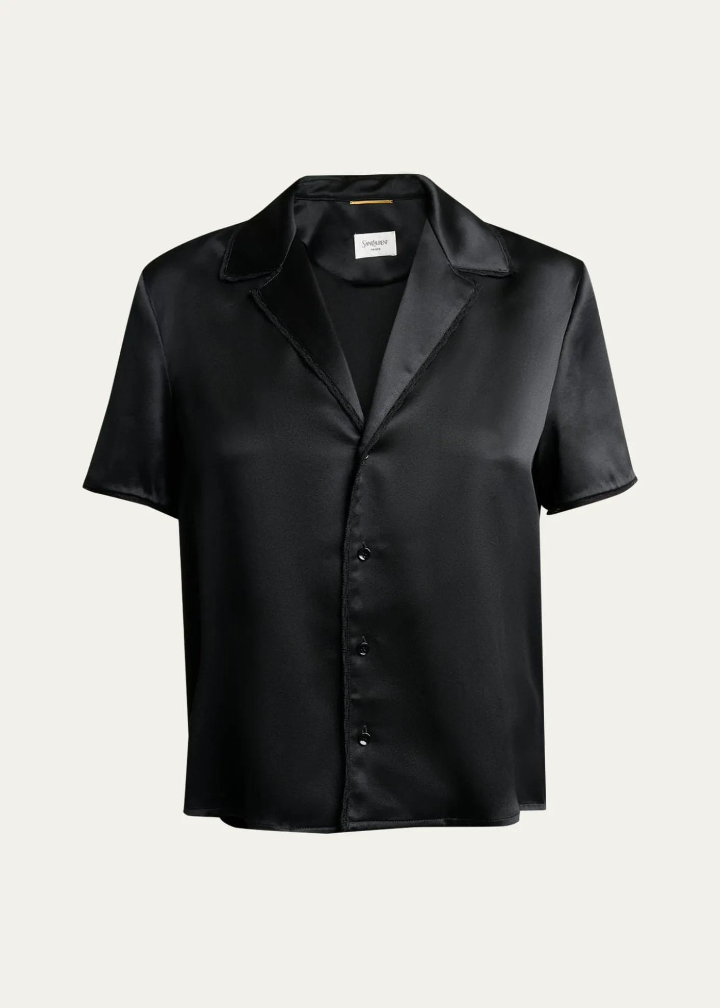 Saint LaurentLace-Trim Short-Sleeve Silk Pajama Shirt