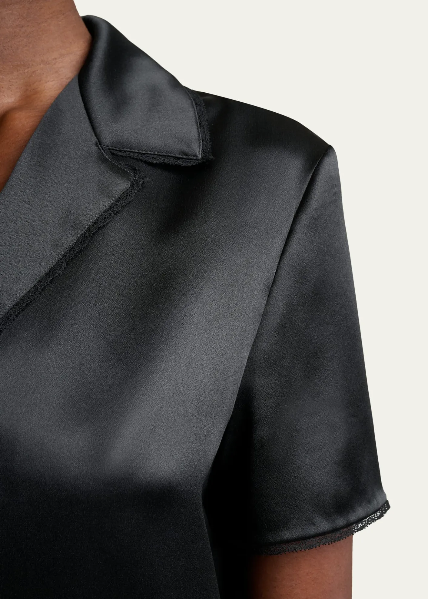 Saint LaurentLace-Trim Short-Sleeve Silk Pajama Shirt
