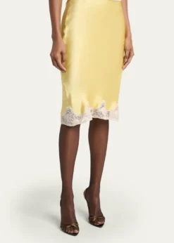 Saint LaurentLace-Trim Silk Midi Skirt