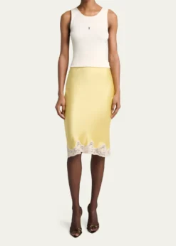 Saint LaurentLace-Trim Silk Midi Skirt