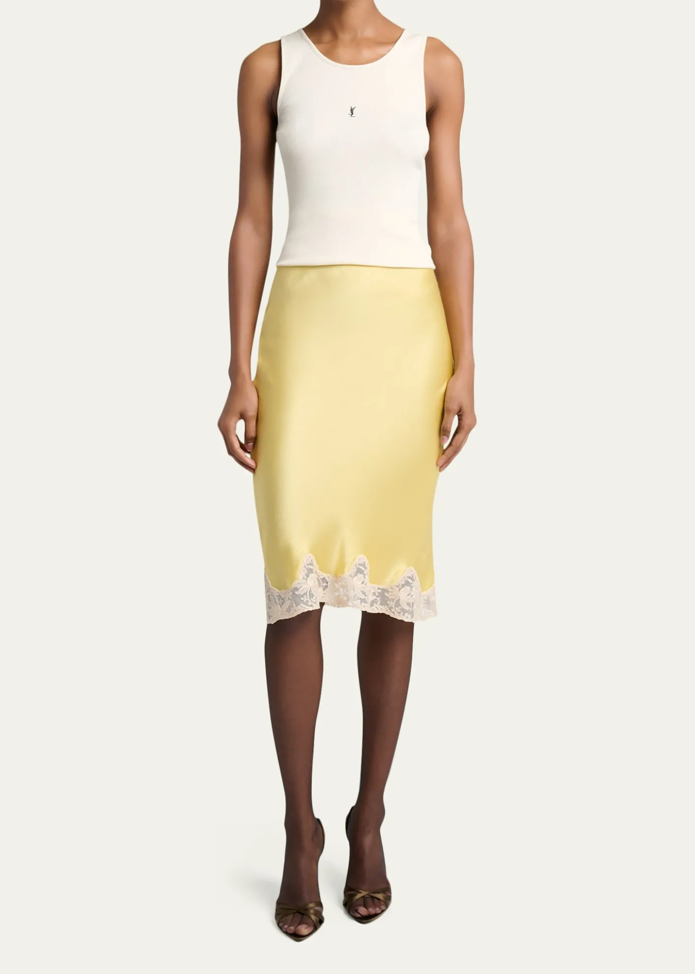 Saint LaurentLace-Trim Silk Midi Skirt