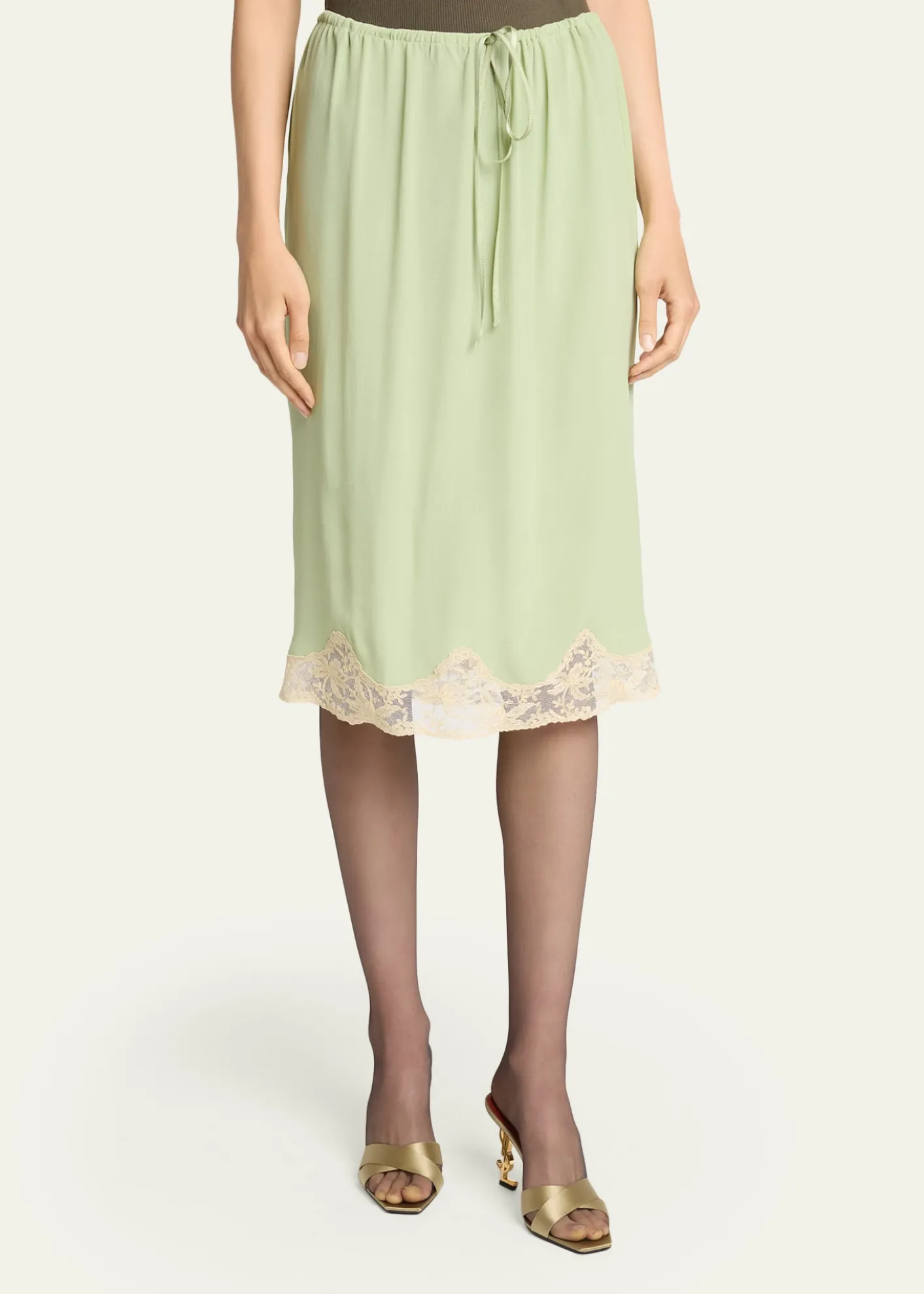 Saint LaurentLace-Trim Silk Midi Skirt