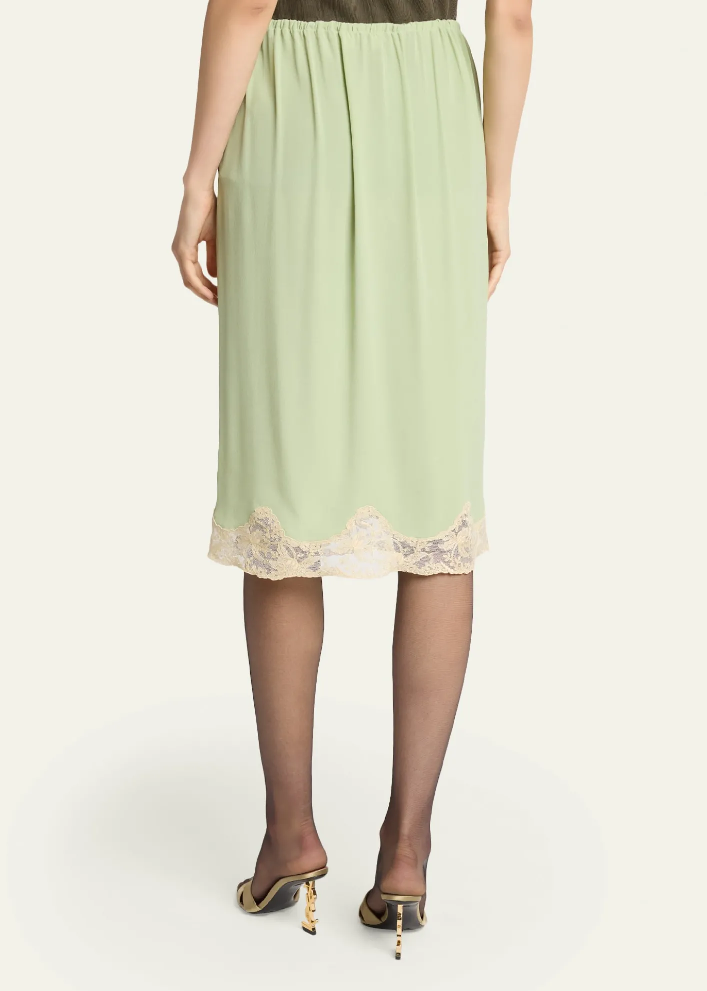 Saint LaurentLace-Trim Silk Midi Skirt
