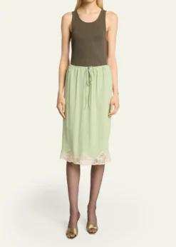 Saint LaurentLace-Trim Silk Midi Skirt