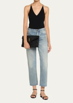 Saint LaurentLarge Envelope Flap YSL Clutch Bag in Raffia