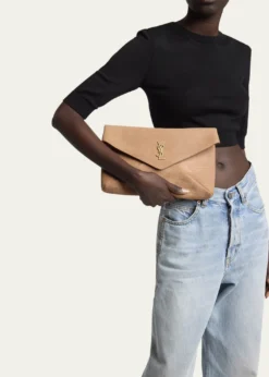 Saint LaurentLarge YSL Envelope Pouch Clutch Bag in Pebbled Leather