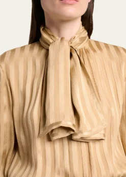 Saint LaurentLavalliere Striped Silk Long-Sleeve Blouse