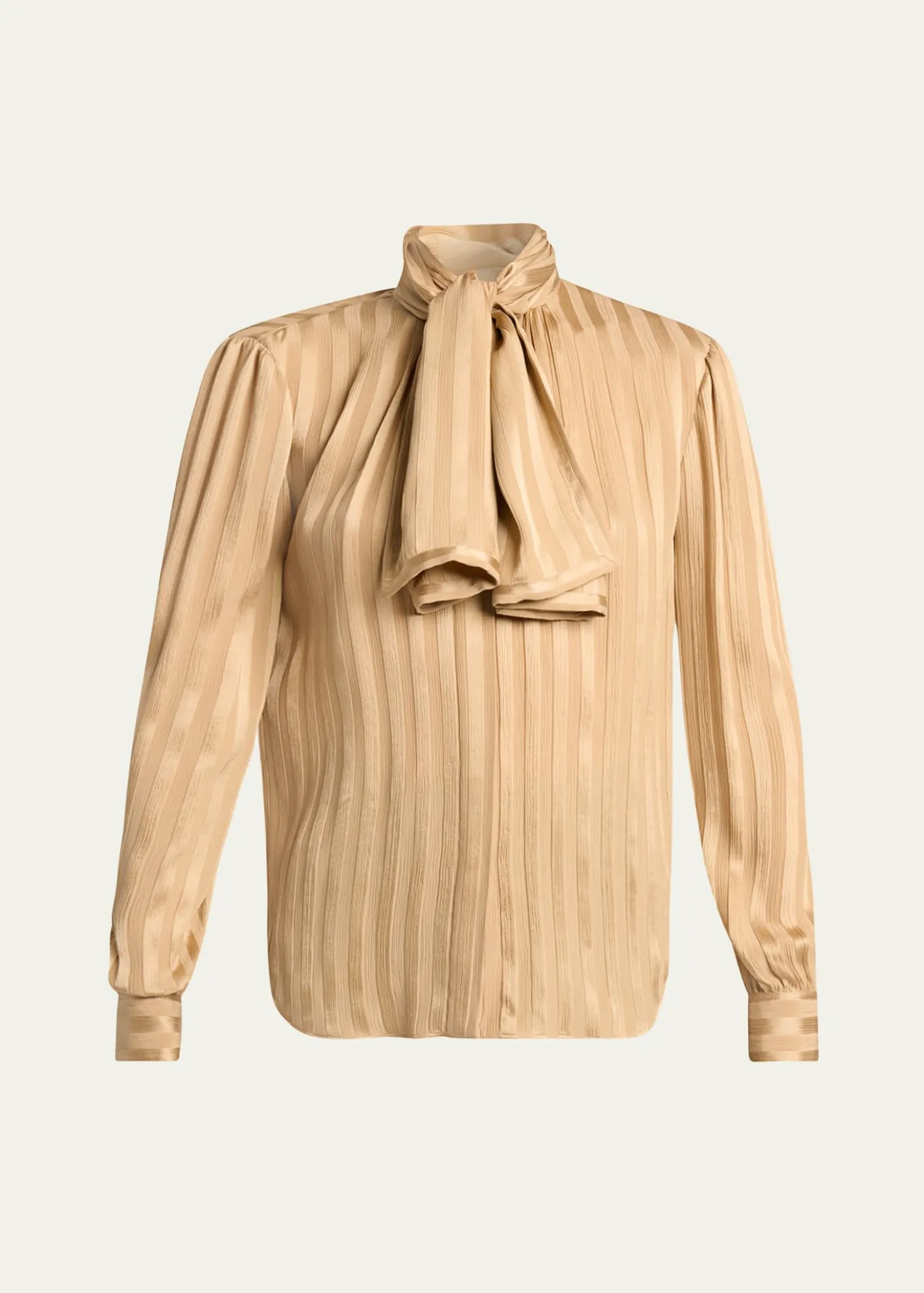 Saint LaurentLavalliere Striped Silk Long-Sleeve Blouse