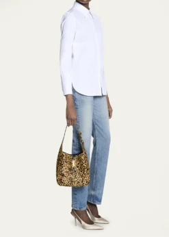 Saint LaurentLe 5 A 7 Small Hobo Bag in Leopard-Print Calf Hair
