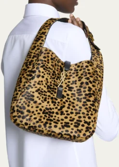 Saint LaurentLe 5 A 7 Small Hobo Bag in Leopard-Print Calf Hair