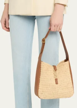 Saint LaurentLe 5 A 7 Small Shoulder Bag in Raffia and Leather