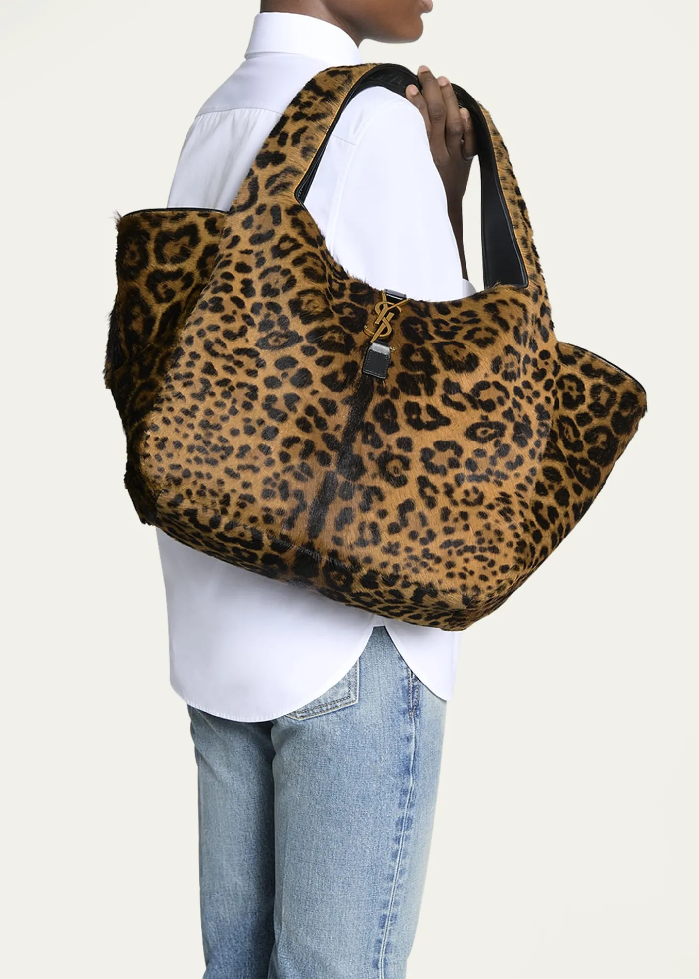 Saint LaurentLe 5 À 7 Bea YSL Leopard-Print Tote Bag in Calf Hair & Leather