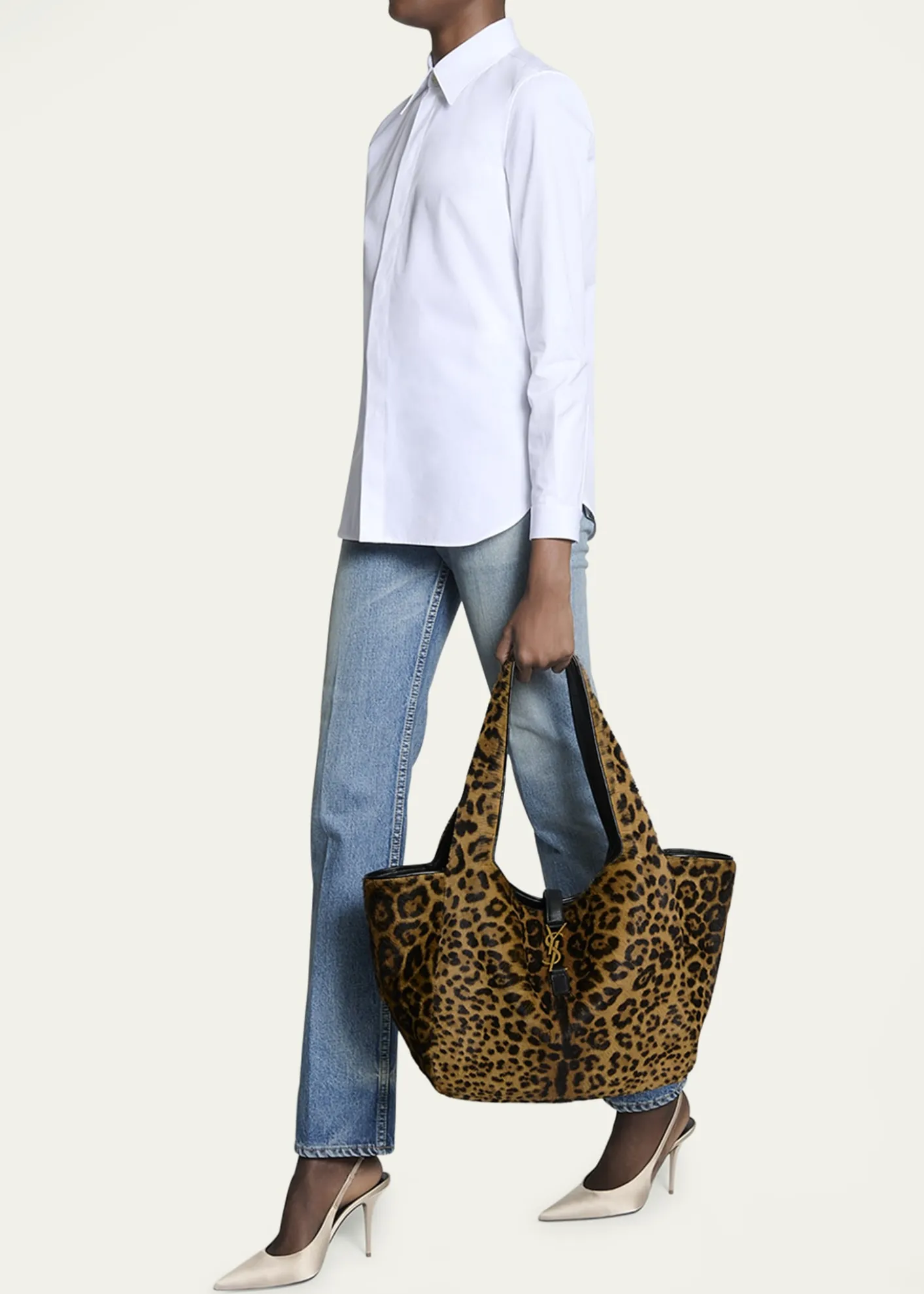 Saint LaurentLe 5 À 7 Bea YSL Leopard-Print Tote Bag in Calf Hair & Leather