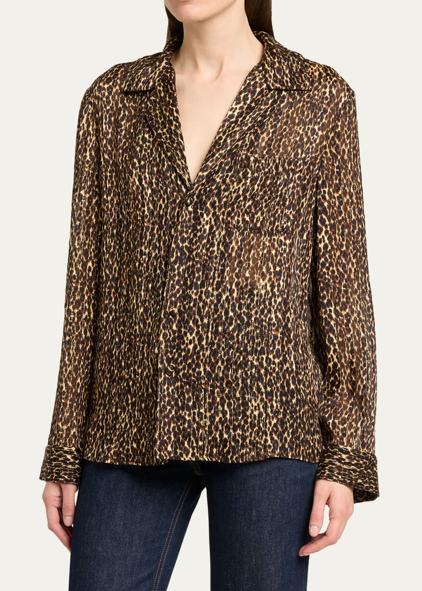 Saint LaurentLeopard-Print Pajama Blouse