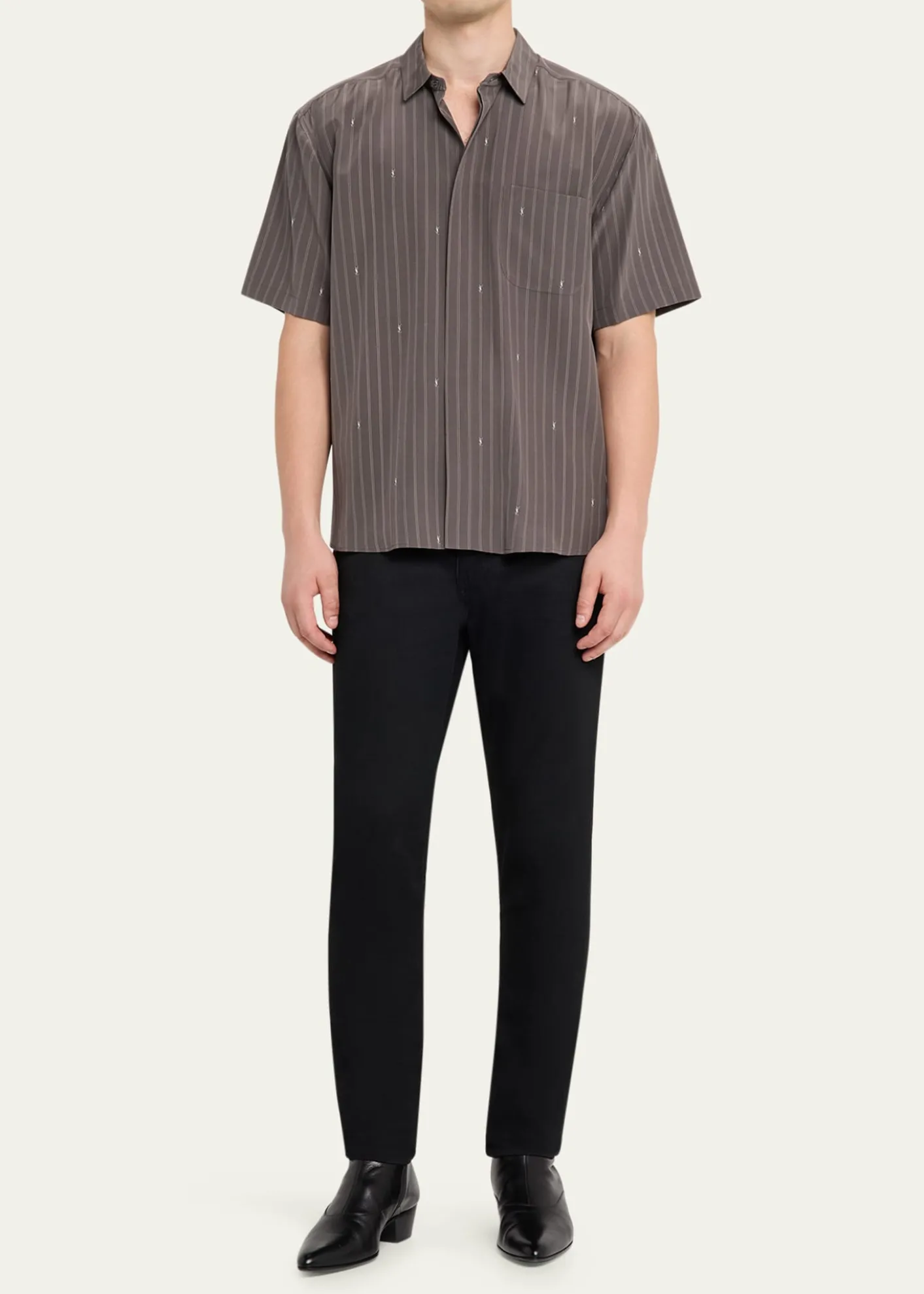 Saint LaurentMen's Cassandre Short-Sleeved Button-Front Shirt