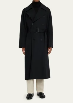 Saint LaurentMen's Grain de Poudre Belted Trench Coat
