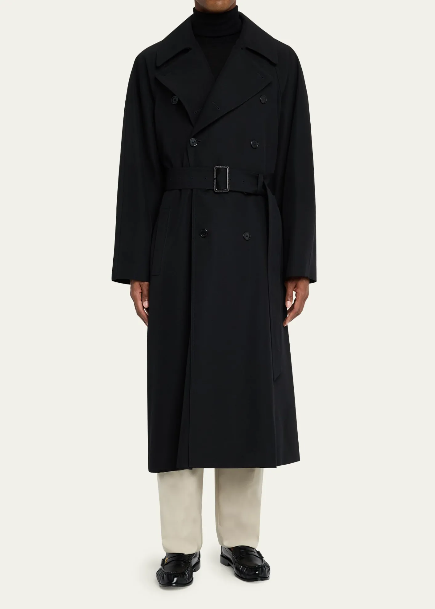 Saint LaurentMen's Grain de Poudre Belted Trench Coat