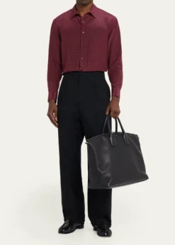 Saint LaurentMen's Grained Leather Bowling Tote Bag