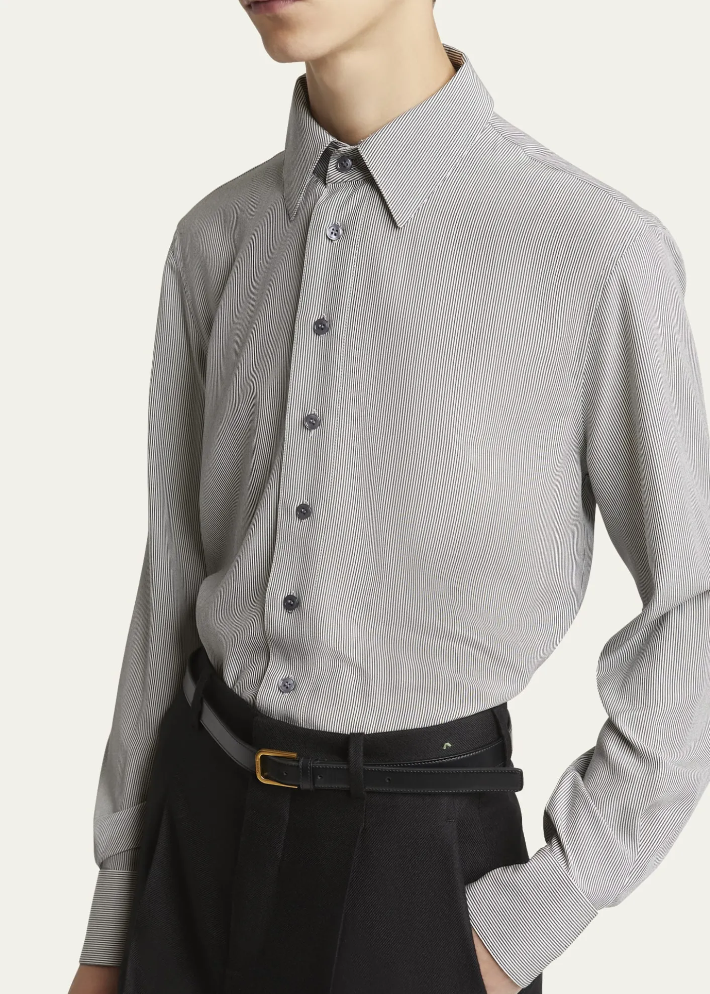 Saint LaurentMen's Micro-Striped Silk Sport Shirt