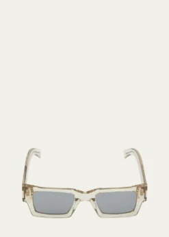 Saint LaurentMen's Rectangle Acetate Sunglasses with Logo