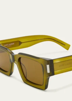 Saint LaurentMen's Rectangle Acetate Sunglasses with Logo