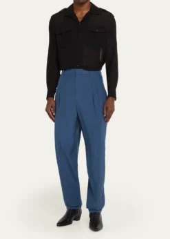 Saint LaurentMen's Silk Habotai Pleated Trousers