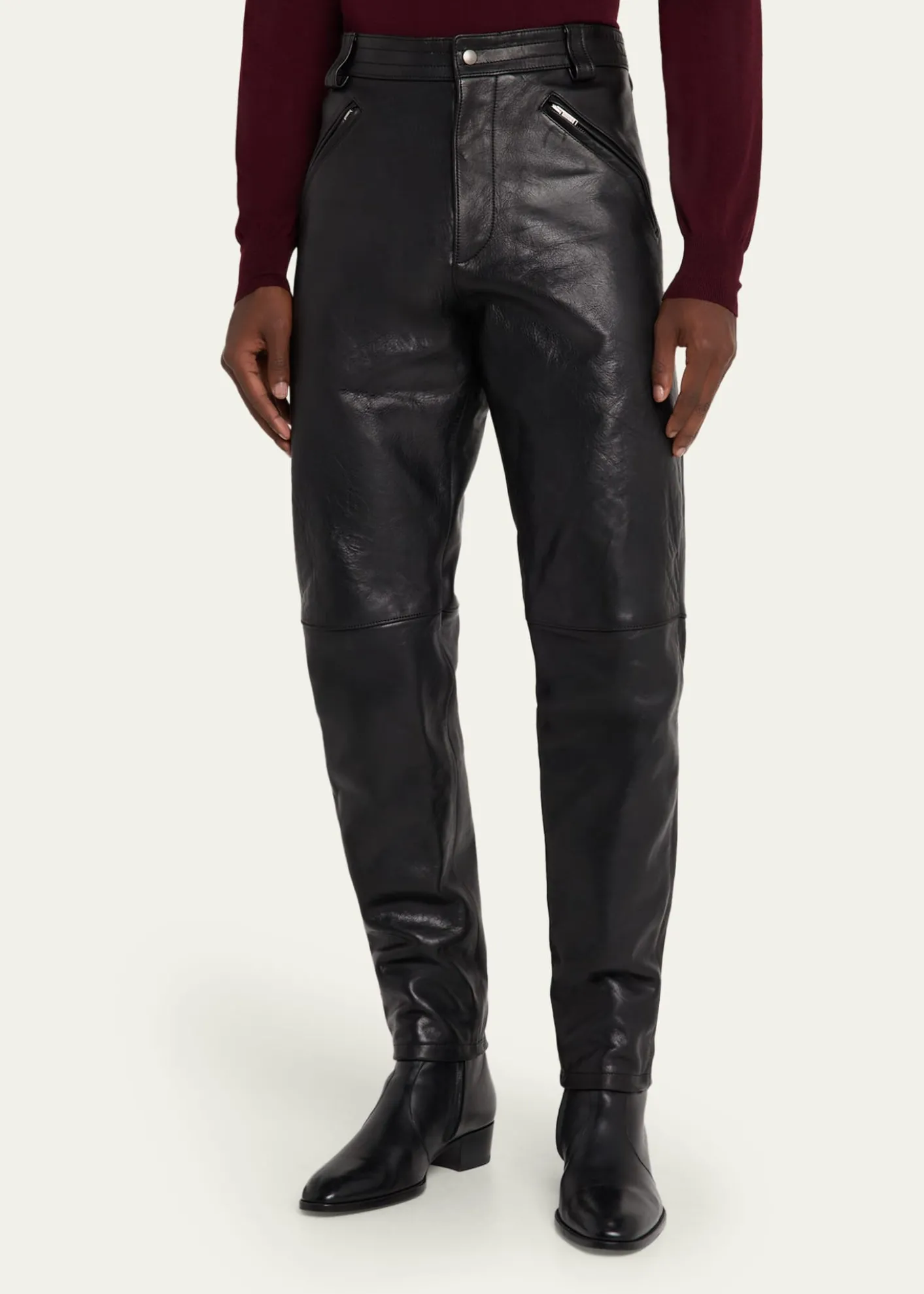 Saint LaurentMen's Slim Textured Leather Pants