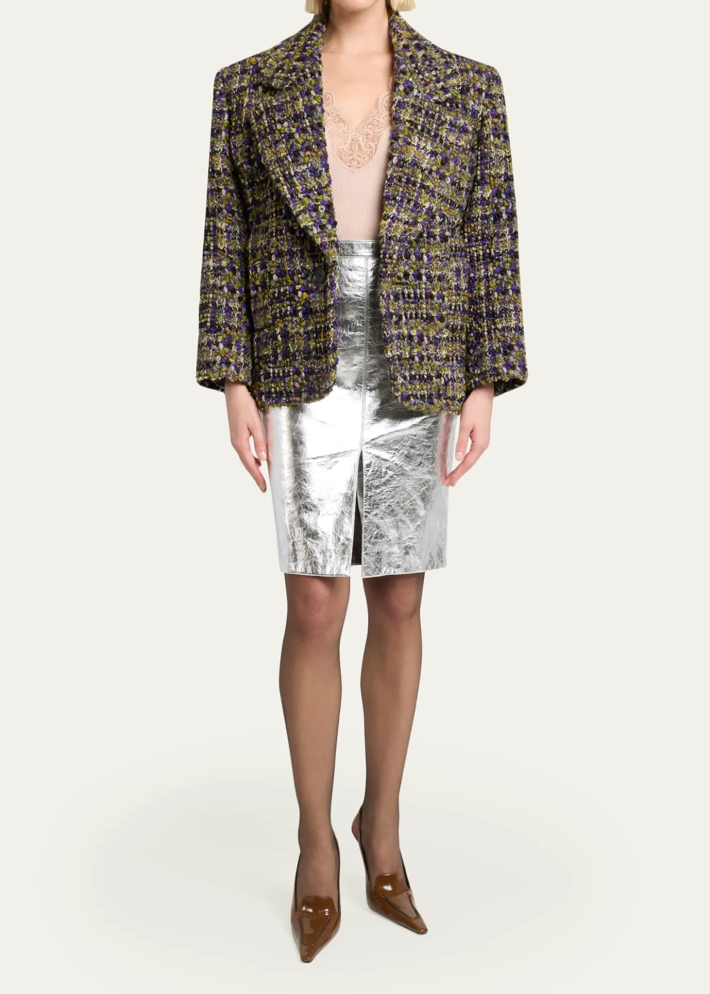 Saint LaurentMetallic Leather Pencil Skirt