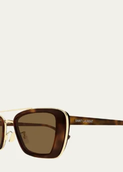 Saint Laurent50mm Acetate & Metal Rectangular Sunglasses