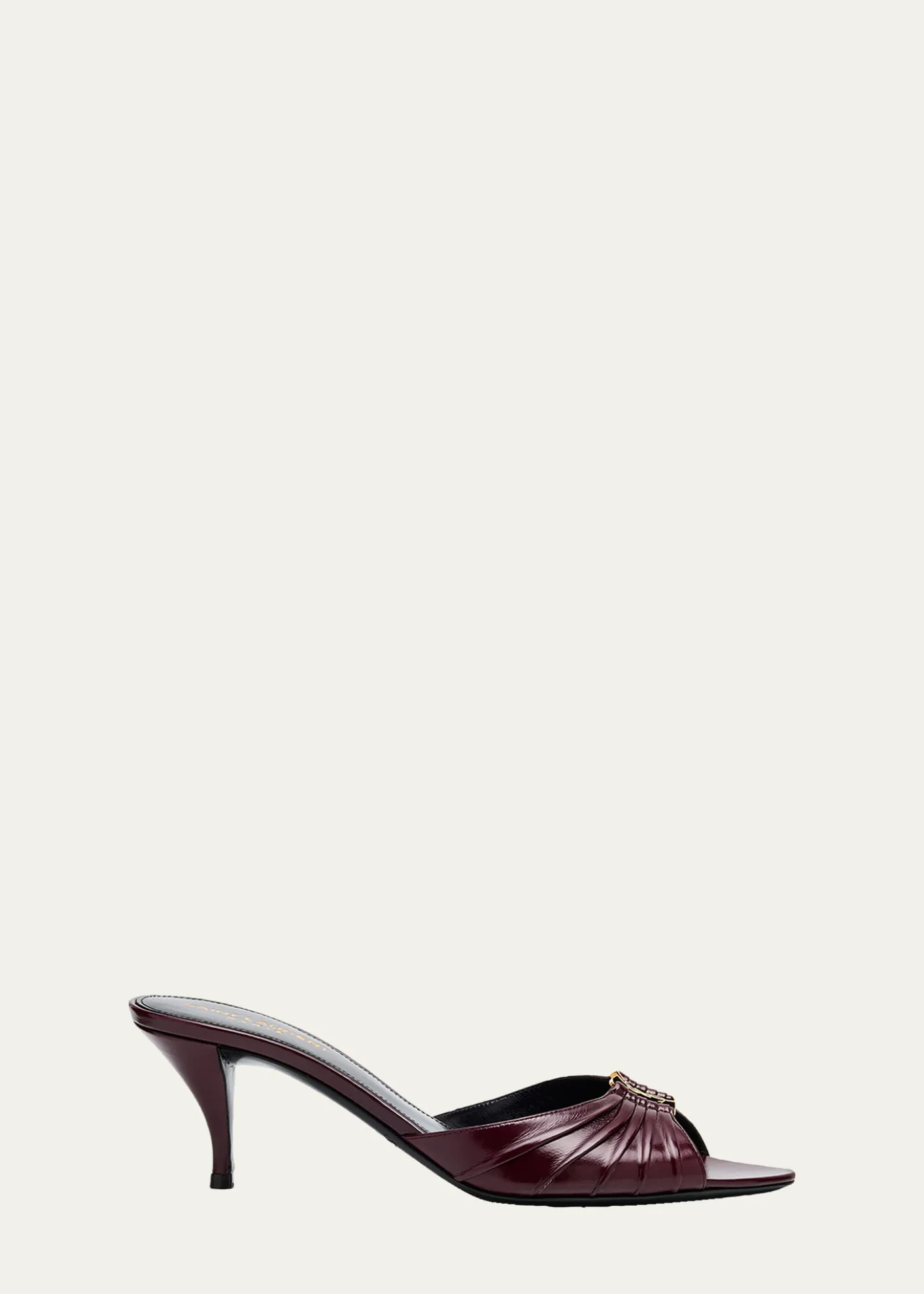 Saint Laurent60mm Babylone YSL Ruched Leather Mule Sandals