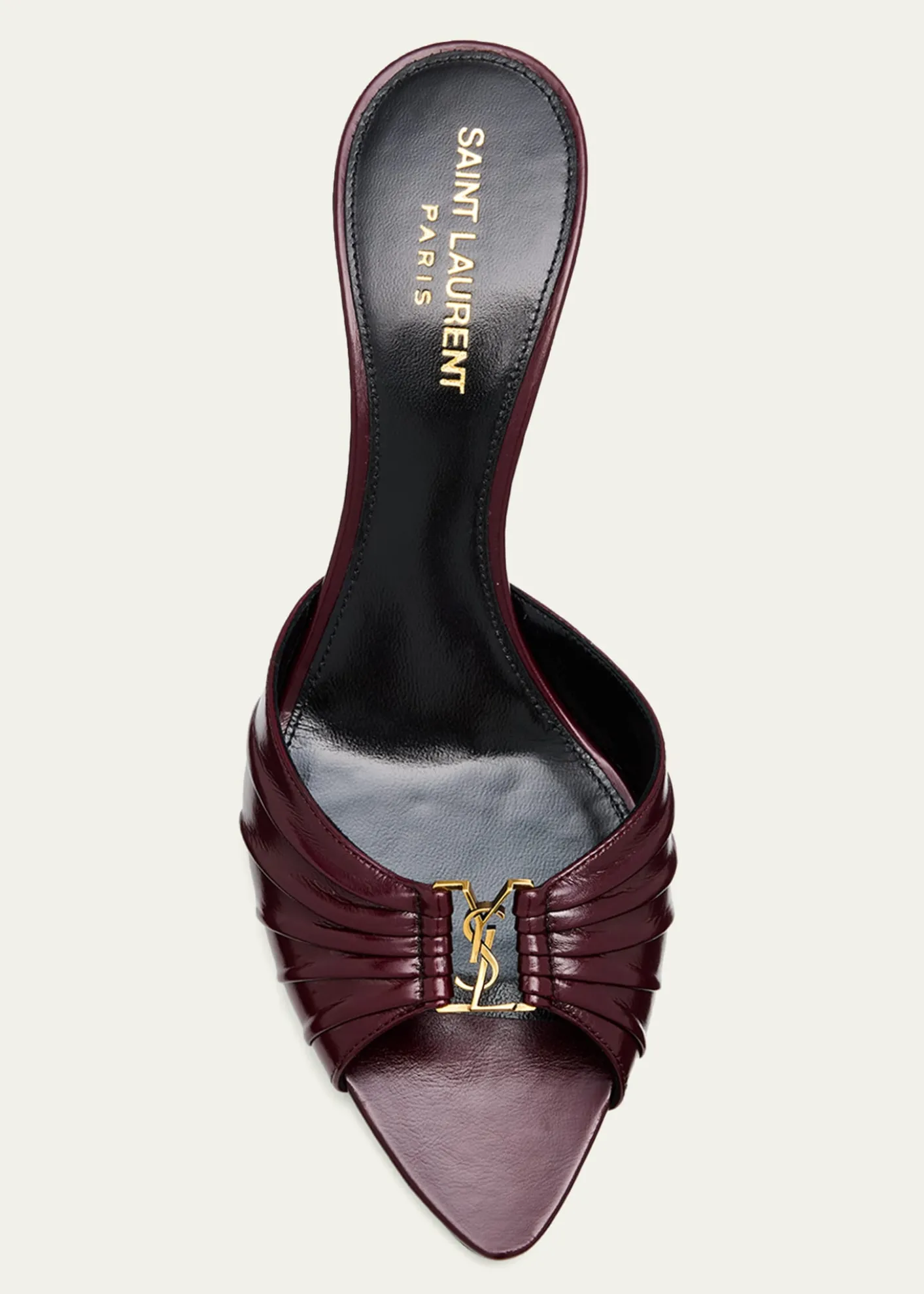 Saint Laurent60mm Babylone YSL Ruched Leather Mule Sandals