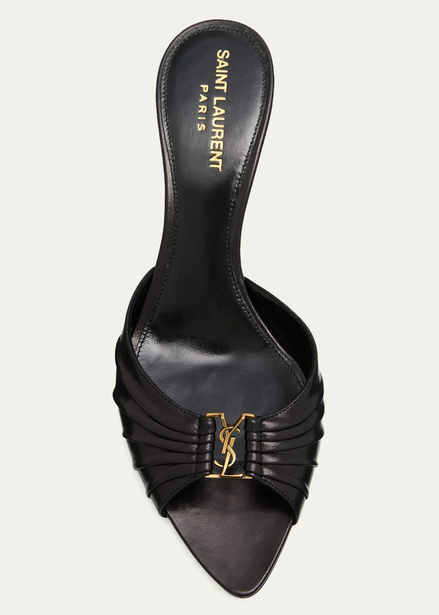 Saint Laurent60mm Babylone YSL Ruched Leather Mule Sandals
