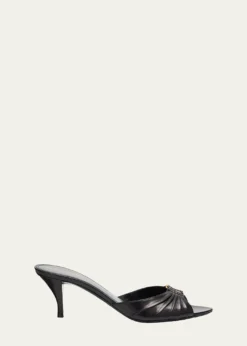 Saint Laurent60mm Babylone YSL Ruched Leather Mule Sandals