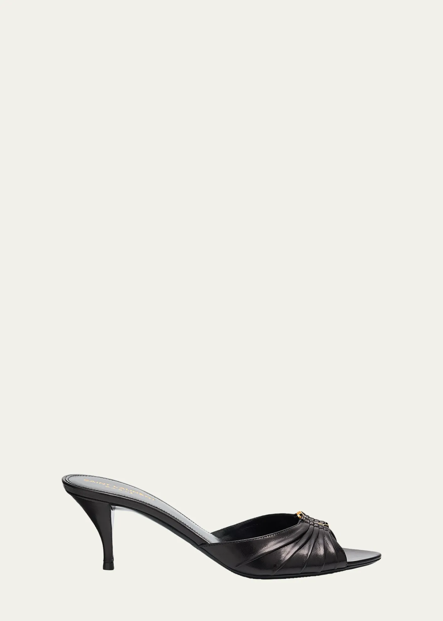 Saint Laurent60mm Babylone YSL Ruched Leather Mule Sandals