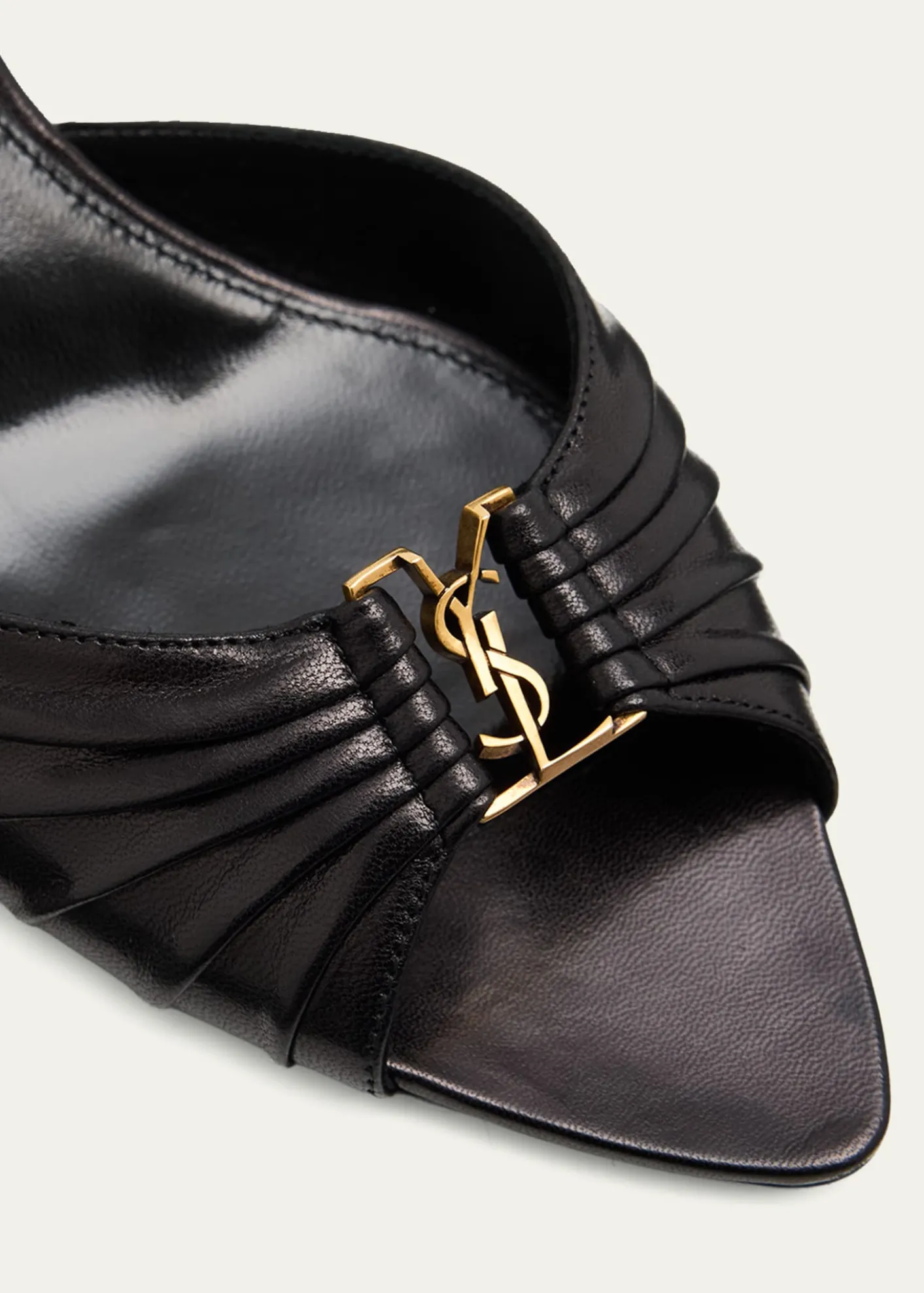 Saint Laurent60mm Babylone YSL Ruched Leather Mule Sandals