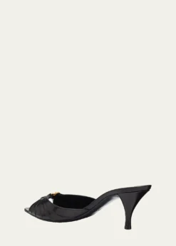 Saint Laurent60mm Babylone YSL Ruched Leather Mule Sandals