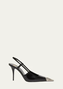 Saint Laurent90mm Jeanne Leather Slingback Pumps